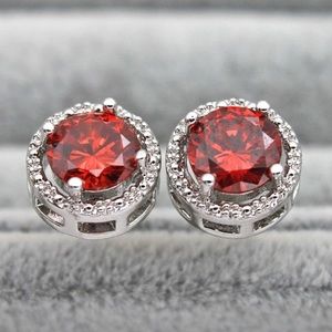 ✨18K White Gold Filled Earrings Red Stud Women Earrings